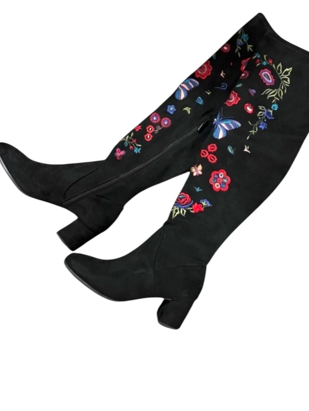 Impo Black Embroidered Black Over-the-Knee Boots Butterfly Flora "Judy" Sz 7.5